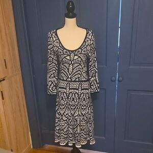 90s Vintage Carmen Marc Valvo Black White Print Long Sleeve Sweater Midi Medium